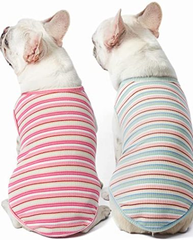 Knuffelen Dog Shirts Vest Cotton Striped T-Shirt, Sleeveless Stretchy Pet Clothes for Small Dogs, 2-Pack Soft Breathable Puppy Tank Top Cat Tee (Small, Pink,Rose)