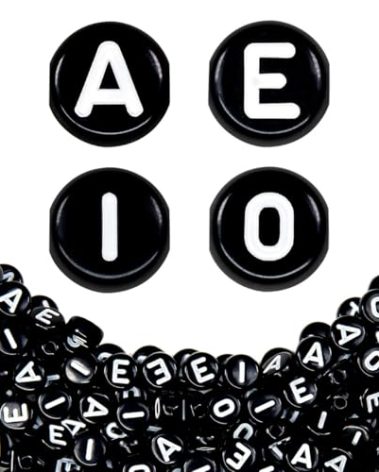 2and5 360Pcs Vowel A E I O Letter Beads 4X7mm White Individual Alphabet Acrylic Black Round Beads Plastic Loose Bulk for Friendship Bracelets Making Necklaces Key Chains Jewelry DIY Crafts Charms