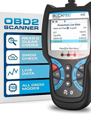 BLCKTEC 440 Bluetooth OBD2 Scanner Diagnostic Tool - Car Code Reader and Scanner for Car - Comes with Live Data - Battery/Charging System Test - Works for All OBD Compliant Cars 1996 & Newer