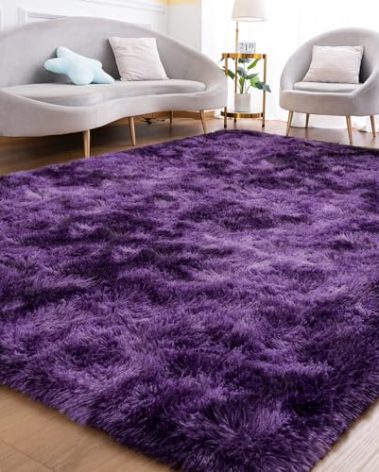 Goideal Fluffy Rug for Bedroom Living Room, 7x10 Purple Area Rugs, Faux Fur Shag Modern Carpet Ultra Soft Girls Boys Room Home Decor, Tie-Dyed