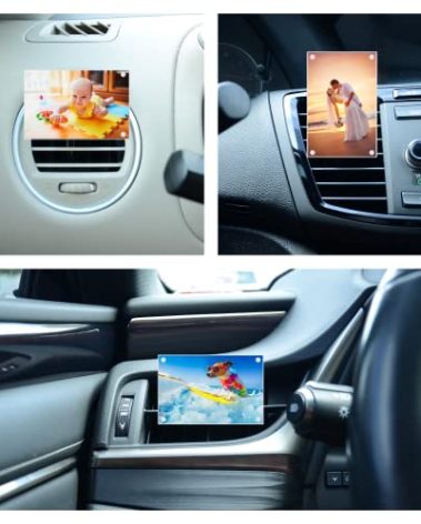 Drive Buddy Car Photo Frames, Car Vent Photo Holder, Acrylic Magnetic Picture Frame Clips Onto Air Vents, Fits Wallet Size Photos 2x3 Inch (Rectangle)