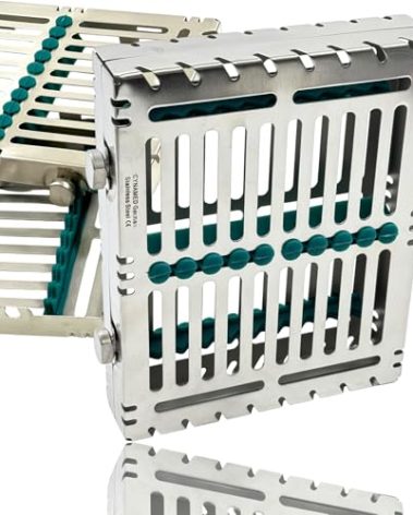 1 Ea Premium Heavy Duty Sterilization Cassette Tray – Holds Up to 10 Instruments Green – Double Button Lock Rack Box – Dental Surgical Lab Use – Autoclavable – 7.25"X5.75"X1.4"