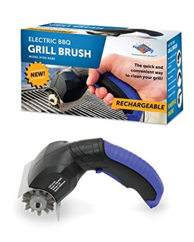 Flame King Electric BBQ Grill Brush Cordless and Rechargeable Stainless Steel Bristles,Black