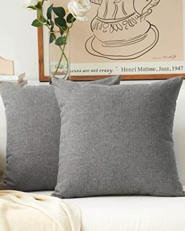 Home Brilliant 2 Packs Linen Large Throw Pillows European Shams Big Cushion Covers for Bench, 26 x 26 inch(66cm), Dark Grey