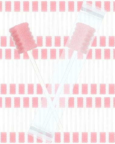500 Pcs Disposable Oral Swabs for ElderlyToothbrush OralToothettes Oral Swabs Bulk Dental Swab Sticks 4.92" Sponge Individually Wrapped Care for Mouth(Pink)