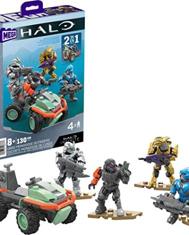 MEGA Halo Toy Vehicle Building Set, UNSC Mongoose Outriders with 130 Pieces, 4 Micro Action Figures and Accessories, Gift Ideas for Kids