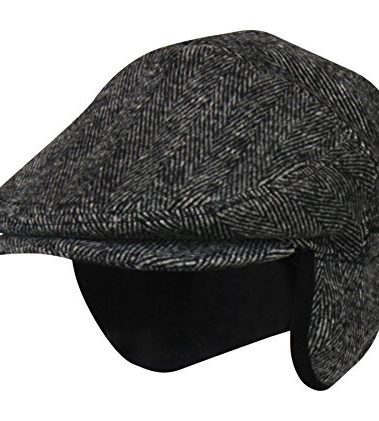 Folie Co. Large 100% Wool Herringbone Winter Ivy Cabbie Hat w/Earflaps â€“ Driving Hat Grey