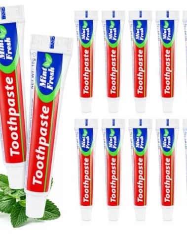 10 Tubes Bulk Travel Size Mini Toothpaste, 0.35 oz Disposable Mint Flavor Pocket Teeth Paste Small Essential Toothpaste for Travel, Home/Hotel/Guests/Charity/Homeless/Camping Oral Care (Single Use)