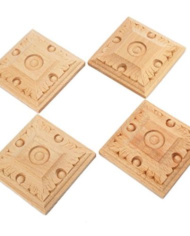 MUXSAM Wood Carved Appliques Onlays, 4-Pack Square Carving Decals for Wall Vanity Cabinet Dresser Headboard Mirror Mantels Door Renew Old Furniture, Pattern-C, 8x8cm/3.15x3.15in