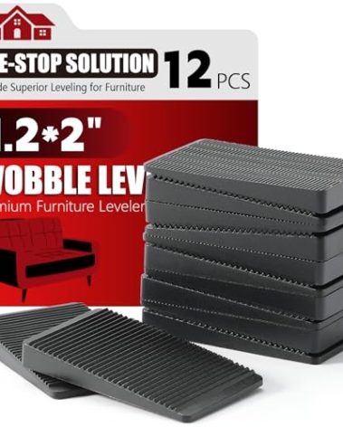 Furniture Leveler 12pcs Kit Size Variety | Multi-Purpose Rubber Shim for Leveling Feet Stable | Anti-Wobble Pad for Uneven Table, Dresser Leg, Toliet and More Furniture | Prevent from Wobbling