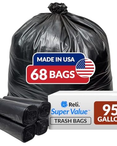 Reli. 95 Gallon Trash Bags Heavy Duty | 68 Trash Bags | Super Sizeable, Black, Garbage for Serious Cleanup