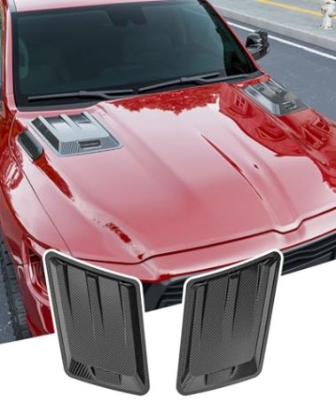 CZmenghe 2PCS Hood Air Vent Trim Covers Compatible with 2019-2025 Dodge Ram 1500 Bonnet Air Vent Glossy Carbon Fiber (No TRX RHO) Engine Hood Kit Replacement for 2019-2025 Dodge Ram 1500 Accessories
