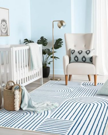 Lahome Abstract Washable Rugs, 4x6 Blue Rug for Bedroom Nursery Soft Non Slip Modern Living Room Rug, Ultra-Thin Non-Shedding Throw Carpet for Entryway Kitchen Office(4'x6',Blue/White)