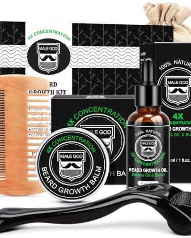 MALE GOD Beard Growth Kit, Beard Kit W/Men's Shaving & Grooming Sets, Upgraded Beard Growth Oil W/Biotin and Batana Oil, Balm, Comb for Spot/Patchy Beard, Christmas Gifts for Men Him Boyfriend Husband