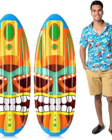 Hollowfly 2 Pcs Tiki Inflatable Surfboard Hawaiian Surfboard Inflate 5ft Tropical and Luau Party Decorations Inflatable Pool Toy for Summer Beach Surf Party Decorations