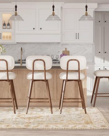 MALOL PU Leather Swivel Bar Stools Set of 4, Mid Century Counter Height Bar Chairs with Low Back and Metal Legs, Modern Bar Stool Chair for Kitchen Island, Beige