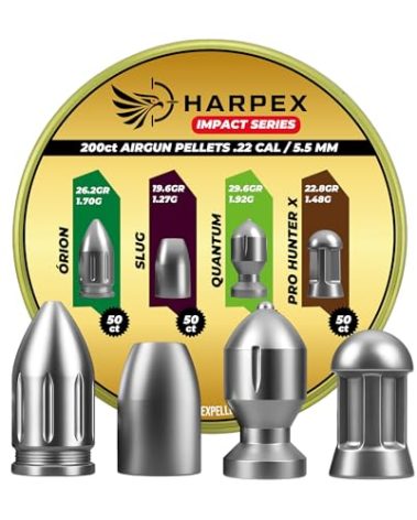 Harpex Combo Impact Series .22 Cal (5.5 mm) Airgun Pellets – 200 Count Variety Pack: Orion, Slug, Quantum & Pro Hunter X – High Precision for Hunting & Target