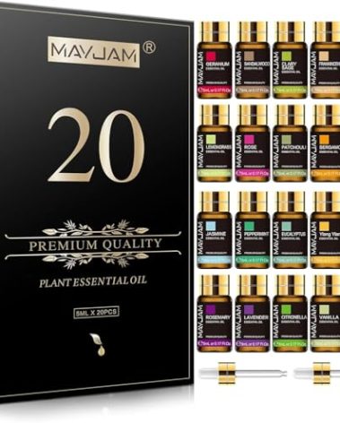 MAYJAM Tea Tree 20 Pcs Pure Essential Oil Gift Set, for Diffuser, Humidifiers, Skin Care, Massage, Fragrance Oil Scent for DIY Candle and Soap Making, Gift for Friend (5ML)