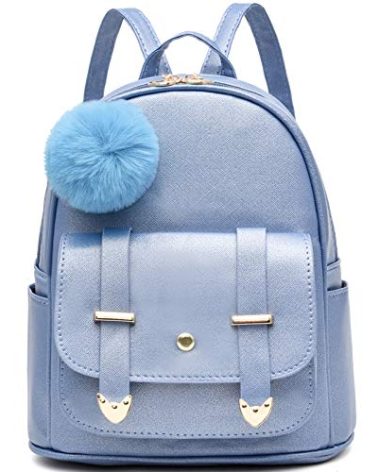 I IHAYNER Girls Fashion Backpack Mini Backpack Purse for Women Teenage Girls Purses PU Leather Pompom Backpack Shoulder Bag Bright Blue