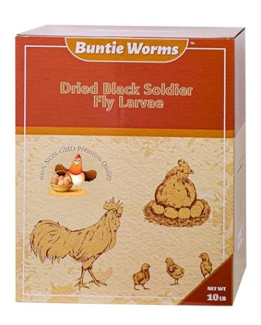 BUNTIE WORMS Dried Black Soldier Fly Larvae 10LB, 100% Natural Non-GMO, No Additives, Treat for Chickens, Reptiles and Birds, More Calcium Than Mealworms