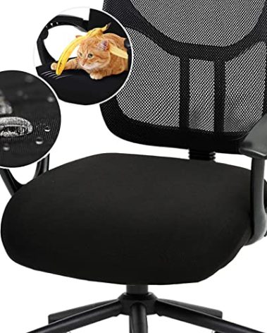 DIVA EN CAMINO DEC Water-Resistant Stretchable Desk Office Chair Seat Cushion Covers - Universal Spandex Computer Chair Slipcover - Removable Washable Cushion Protectors for Dogs, Cats, Black