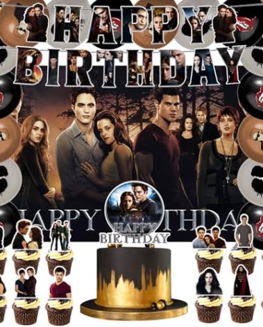 42Pack Saga of Twilight Party Supplies Pack Includes，Banner，Cake Topper，Blackdrop,Balloons for Saga of Twilight party Decoration