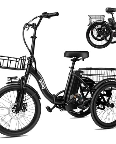 Qlife Triker Electric Bike, Peak 750W Brushless Motor Folding Trike Ebike, 468Wh Removable Battery, Step-Thru 3 Wheel Electric Bicycle, Up to 50 Miles, 20 Tire Tricycle for Adults Black