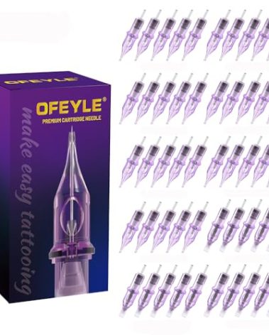 OFEYLE Tattoo Cartridge Needles 50PCS Assorted Mixed Size Round Liner Shader Magnum 3RL 5RL 7RL 9RL 5RS 7RS 9RS 9RM 11RM 7M1 Disposable Tattoo Needles with Membrane for Rotary Tattoo Machine Pen Gun