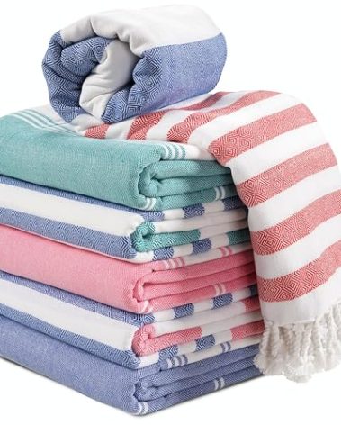 LANE LINEN Beach Towels 6 Pack - Oversized & Pre-Washed Large Beach Towel Set - Stylish Pool Towels for Adults, Quick Dry, Soft & Lightweight Lightweight Travel Towel Pack, 39"x71" - Coastal Harmony
