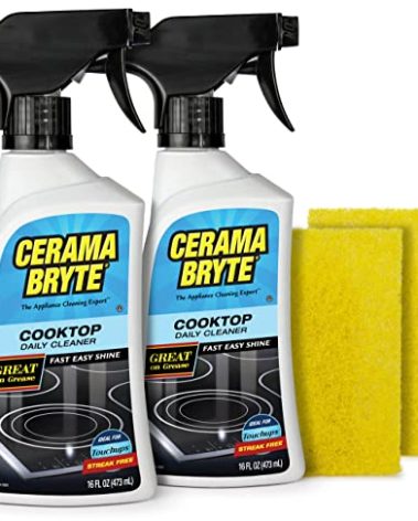 Cerama Bryte Daily Spray Cooktop and Stove Top Cleaner for Glass & Pads Combo Kit - Ceramic Surfaces, 16 Fluid Ounces, 4 Piece Set