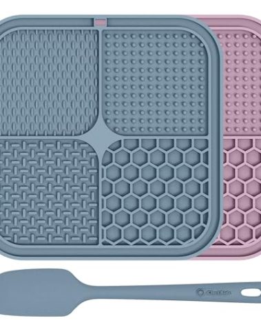 ChefAide 2 Pack Lick Mat for Dogs,Cats,Upgraded 8.5×8.5 inches Licking Mats with Suction Cups,Slow Feeder Licking Pad for Anxiety Relief and Boredom Reducer,Suitable for Dog Training Set 4