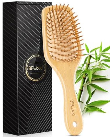 BFWood Bamboo Paddle Hairbrush with Bamboo Bristles for Massaging Scalp