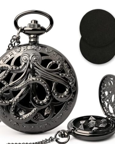 Infinity Guard Mini DND Dice Set with Pocket Watch Shell, 7PCS Polyhedral Metal Dice Set Perfect for MTG, Role Playing Board Games Accessory (ZY01-Black)