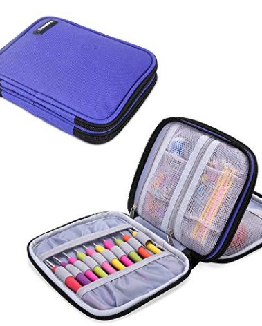 Damero Crochet Hook Case, Organizer Zipper Bag with Web Pockets for Various Crochet Needles and Knitting Accessories, Well Made and Easy to Carry, Medium, Blue Violet (No Accessories Included)
