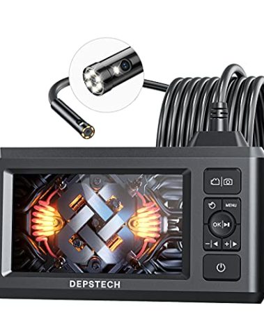 DEPSTECH Dual Lens Industrial Endoscope, 1080P Digital Borescope Inspection Camera, 7.9mm IP67 Waterproof Sewer Camera with 4.3" LCD Screen, 7 LED Lights, 16.5FT Semi-Rigid Cable, 32GB Card-Black