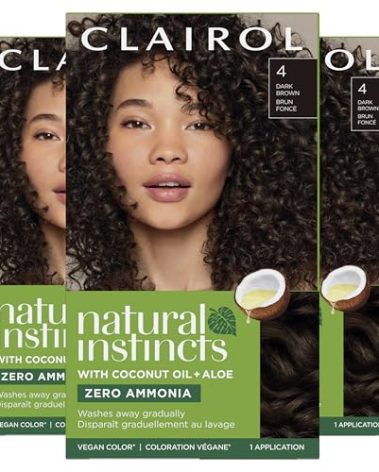 Clairol Natural Instincts Demi-Permanent Hair Dye, 4 Dark Brown Hair Color, Pack of 3