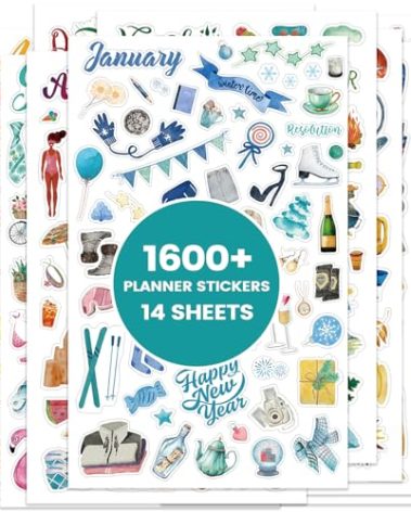 Planner Stickers - 12 Monthly Calendar Stickers for Celebrations, Office Accessories for Women, Planner Sticker for Festival Events, Holidays (14 Sheets, 1500+ Sticker Per Pack)