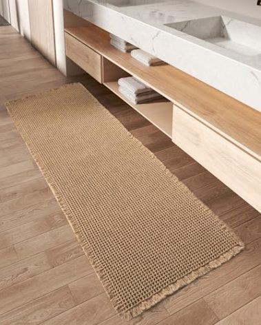 Upgraded Waffle Runner Rug, Super Absorbent Non Slip Bath Mats for Bathroom Floor, Machine Washable Bathroom Runner Rug with Tassels, Ideal for Hallway Bedroom Laundry Room, Brown, 2'x 6'(24" x 72")