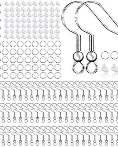925 Sterling Silver Plated Earring Hooks 150 PCS/75 Pairs,Ear Wires Fish Hooks,500pcs Hypoallergenic Earring Making kit with Jump Rings and Clear Silicone Earring Backs Stoppers (Silver)