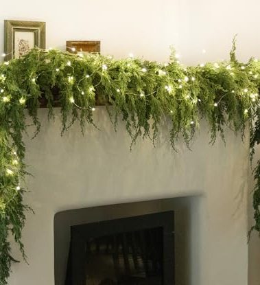 MISSPIN 6ft Christmas Garland with Lights, Real Touch Cedar Pine Garland, Green Artificial Greenery Garland for Table, Mantle, Wall, Indoor, Outdoor Christmas Decorations