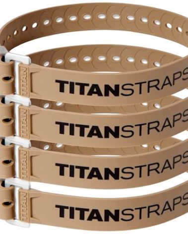 Titan Industrial Straps – Safety Strap Set to Secure Splits, Cargo Bikes, Garden Hoses, Wood Working Projects – 70 lb. Working Load, 25" Length, 4-Pack Coyote Tan