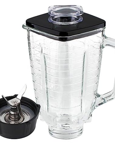 LMEI Replacement Parts 5-Cups Square Top Glass Jar Assembly With Blade，Compatible with Oster Classic Series Blender and Osterizer blender