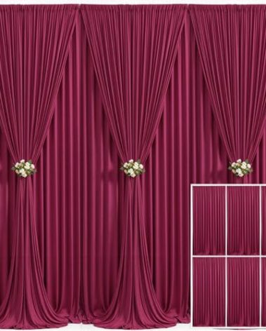 6 Panels Burgundy Backdrop Curtain for Parties Wedding Wrinkle Free Maroon Photo Curtains Backdrop Drapes Fabric Decoration for Birthday Engagement Ceremony 30ft(W) x 10ft(H)