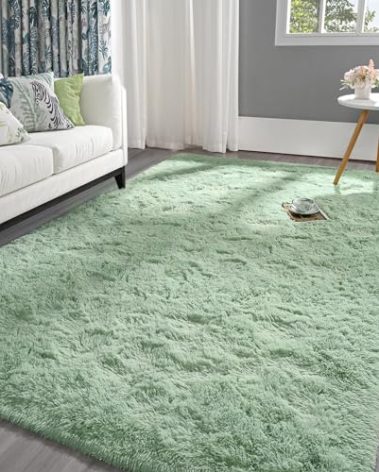 Pettop Fluffy Sage Green Area Rug for Bedroom Living Room, 4x6 Feet Soft Plush Fuzzy Rugs for Girls Kids Boys, Non-Slip and Washable Rug for Nursery Classroom, Carpet for Rooms Decor