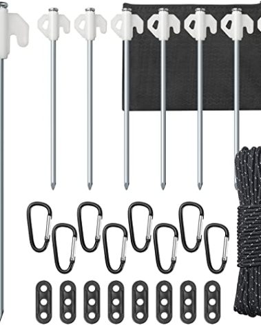 26 Pieces, Metal Stakes for Inflatables,Heavy Duty Tent Stakes with Rope and Clip Hook,Cord Adjuster,Replacement Yard Ground Lawn Pegs Spike Anchor for Halloween Christmas Inflatable Garden Decoration