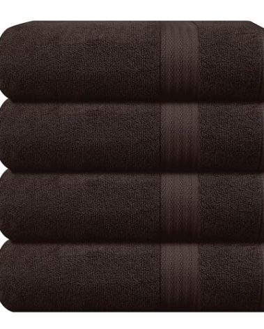 GLAMBURG Premium Cotton 4 Pack Bath Towel Set - 100% Pure Cotton - 4 Bath Towels 27x54 - Ideal for Everyday use - Ultra Soft & Highly Absorbent - Chocolate Brown