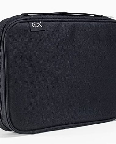 Divinity Boutique Canvas Bible Case - Black Bible Cover for Men and Women - Fabric Zippered Bag with Pockets for. Fits Bibles up to 9" x 6.25" x 1.25"
