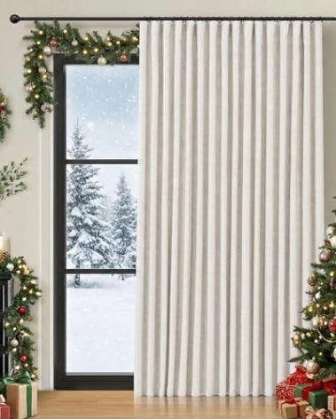 INOVADAY Thermal Sliding Door Curtains 100% Blackout Curtains for Bedroom, Sliding Glass Door Drapes Extra Wide for Patio Linen Textured Farmhouse Window Treatment, Beige, 1 Panel, W100xL84