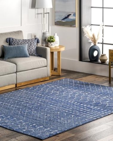 nuLOOM 4 Square Moroccan Blythe Area Rug, Dark Blue, Faded Bohemian Design, Stain Resistant, For Bedroom, Dining Room, Living Room, Hallway, Office, Kitchen, Entryway