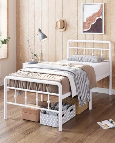 Nailsong 18 Inch Tall Twin Bed Frames with Headboard and Footboard, Heavy Duty Metal Platform Bed Frame Twin No Box Spring Needed, Easy Assembly, Under-Bed Storage, Noise Free, White